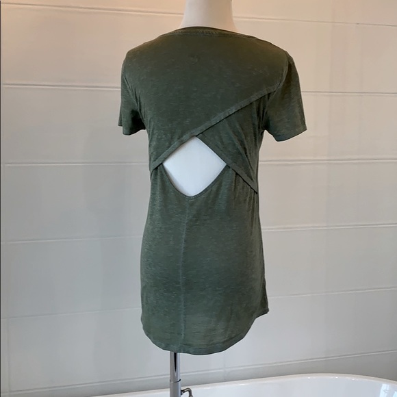 NWOT Te verde back cutout yoga tee olive green - Picture 1 of 9